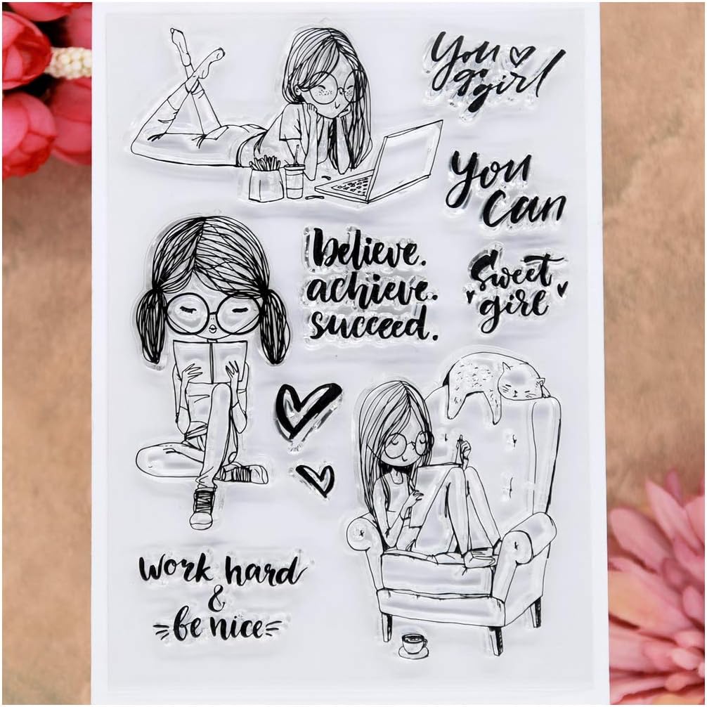 KWELLAMSweet Girl Work Hard Be Nice you can Believe Heart Clear Stamps for Card Making Decoration and DIY Scrapbooking