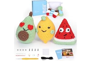 CROCHETBOX Crochet Kit for Beginners: 3 PCS Fruit Starter Crochet Kits with Step-by-Step Video Tutorials and Yarns, Hook, Accessories, DIY Craft Gift for Adults and Kids(30%+ Yarn)