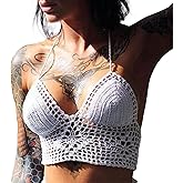 Crochet Halter Tops for Women Backless Camisole Knit Bra Tops Bralette Summer Beachwear