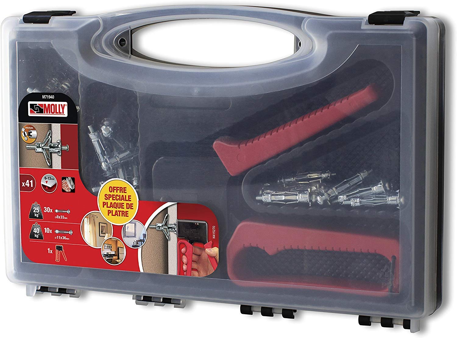 Molly M71940-XJ m71940 Set of 40 Metal Dowels + Pliers - 30 Metal Dowels 4 x 33 mm - 10 Metal Dowels 5 x 36 mm - Installation Tool, Grey, Set of 41