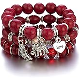 Caiyao Bohemian Beaded Bracelets Stackable Elephant Wing Love Heart Bracelet Set Multilayer Stretch Beaded Bracelets Boho Cute Elephant Charm Bracelets Jewelry Set for Women