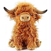 FSUGT Highland Cow Stuffed Animal Toy, Adorable Highland Cow Plush, Scottish Cow Plush Toy, Farm Animal Cattle Plush Decor Gifts for Kids Baby Girls Boys (Brown Cow)