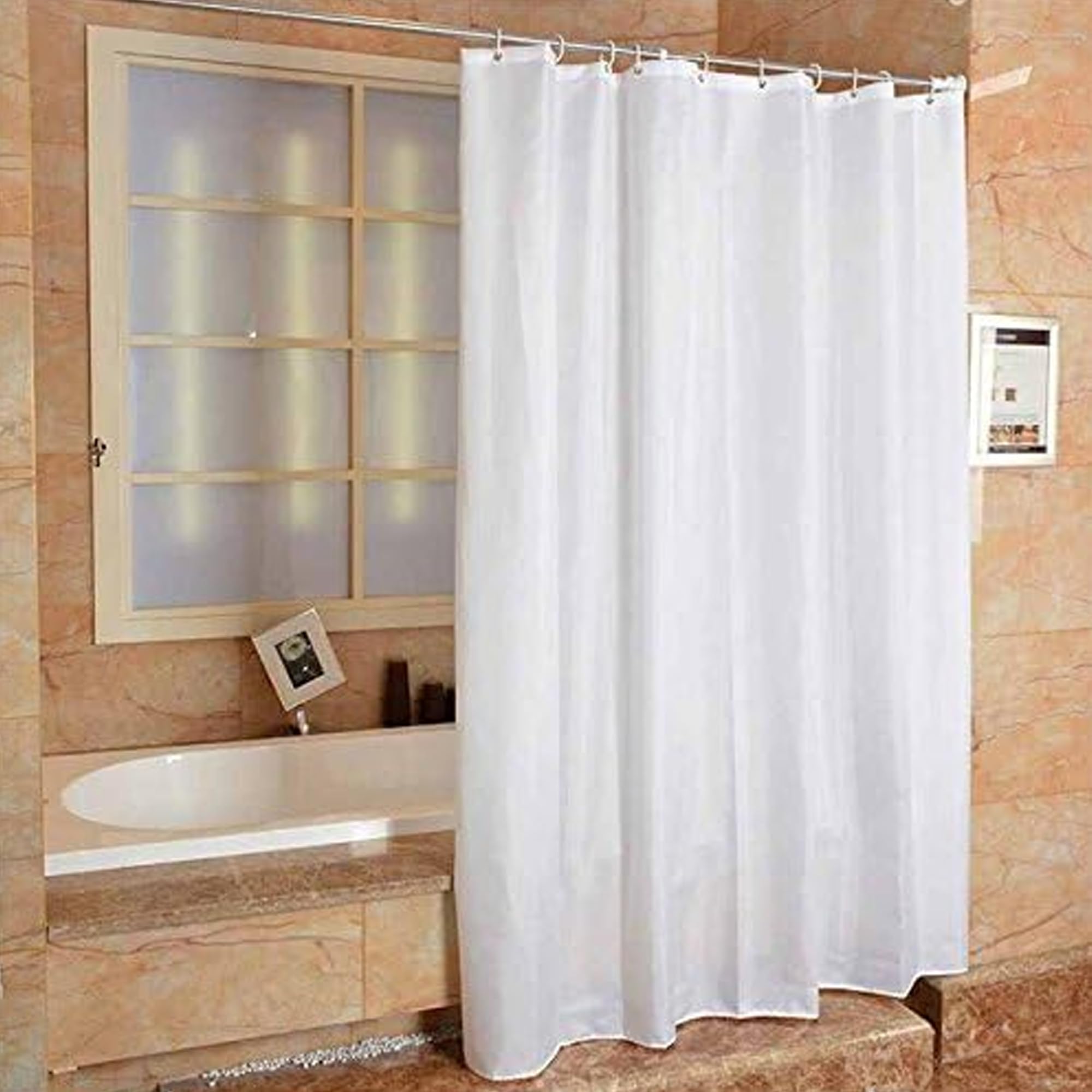 2 UR DOOR Extra Long White Polyester Fabric Shower Curtain - Mould and Mildew Resistant - Waterproof, Easy to Clean, Durable for Bathroom Décor - Solid White, 180x220 cm