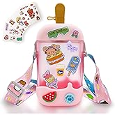 Kawaii Water Bottle Cute Ice Cream Water Bottles with Straw, Kawaii Popsicle Water Bottle with Adjustable Shoulder Strap and Stickers, Popsicle Cup for School Girls and Boys, BPA-Free, 14 oz (Pink)