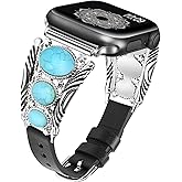 Minyee Leather Band Compatible with Apple Watch Band Women 42/46/38/40/41/44/45/49mm, Boho Western Turquoise Vintage Cowboy Retro Adjustable Strap for iWatch Series 11 10 9 SE 8 7 6 5 4 3 2 1 Ultra