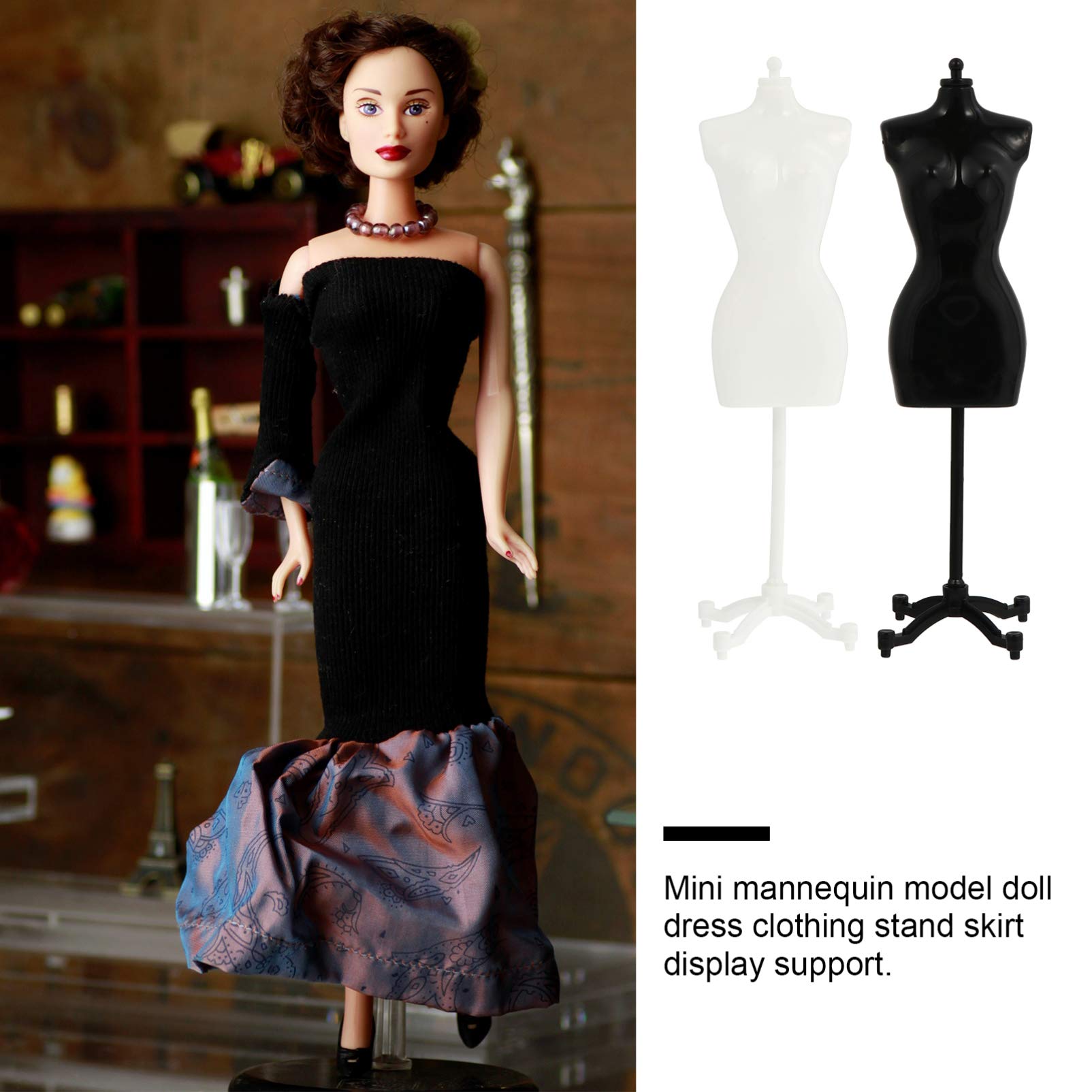 6pcs Doll Dress Form: 8.26×2.16×1.57 inches Mini Mannequin Model Stand for Doll Display Holder Toy Stand Display Support White and Black
