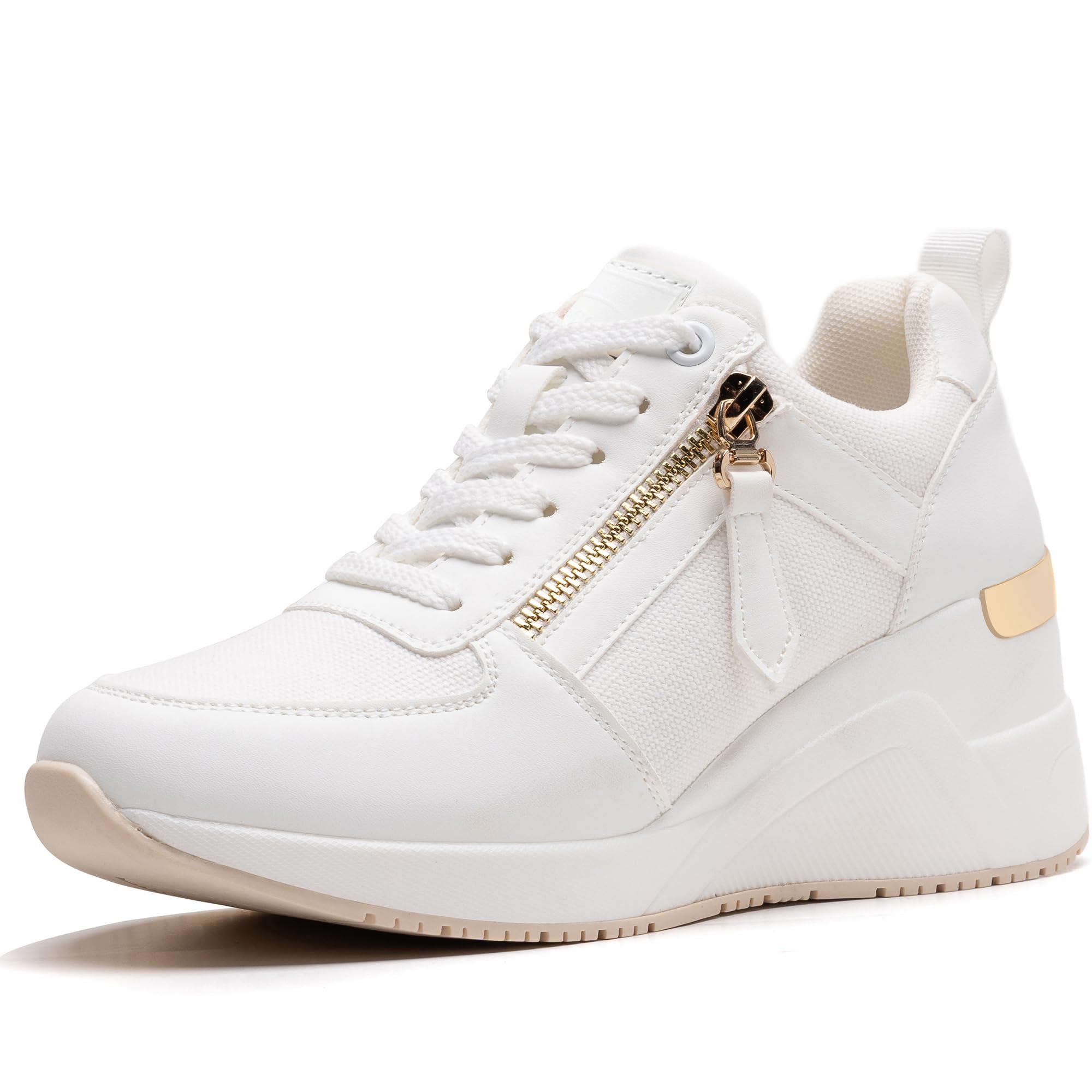 Photo 1 of Viscozzy High Heel Wedge Sneakers for Women Dressy Platform Hidden Wedge Tennis Shoes Lightweight Fashion Heeled Sneakers Lace Up Women W139-SZW36-WHITE-7.5