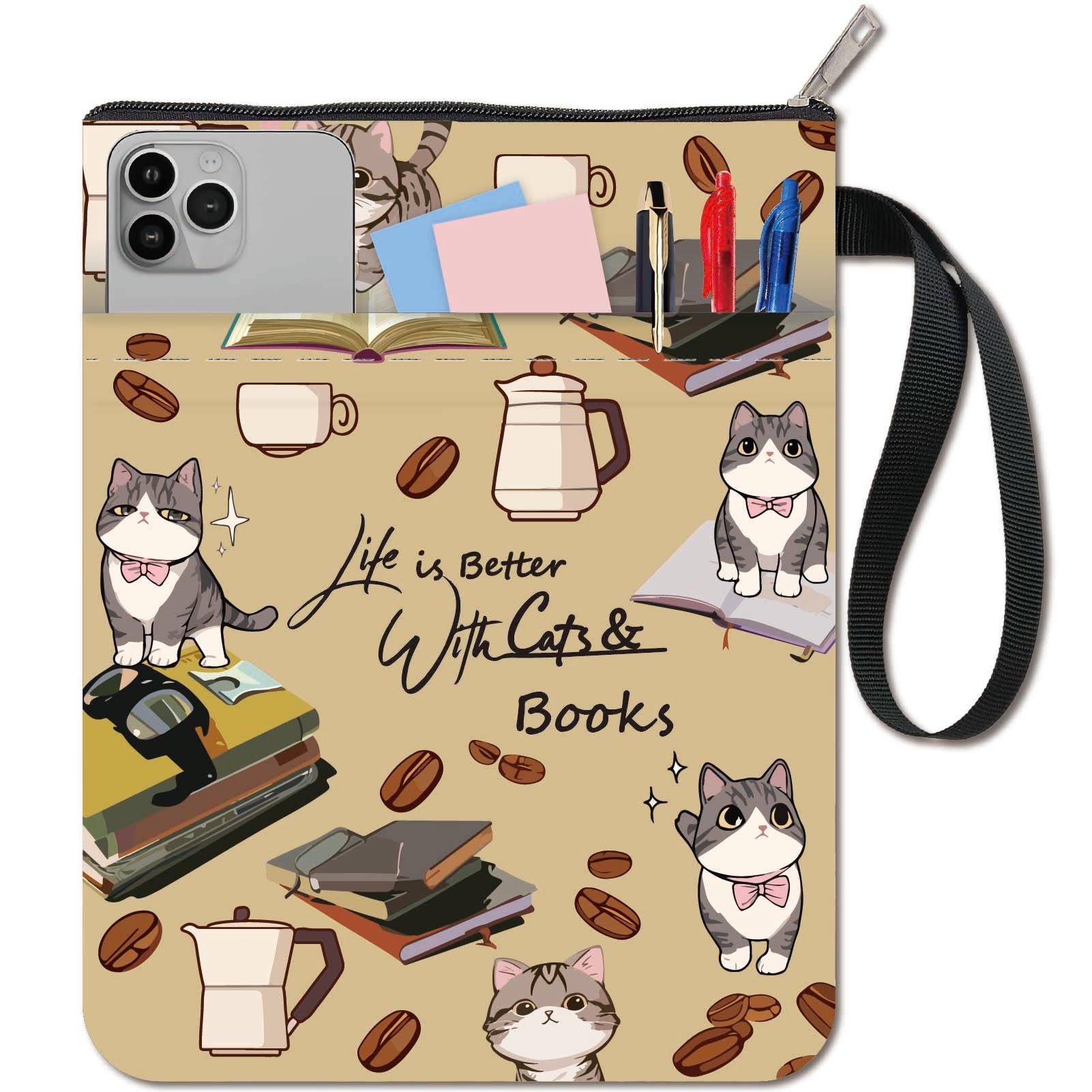 CRASPIRE Cat Book Sleeve Coffee Protector Book Covers for Paperbacks Washable Fabric Cloth Book Cover with Zipper and Extra Sleeve Pocket for Book Lovers Classmate Friend Gifts