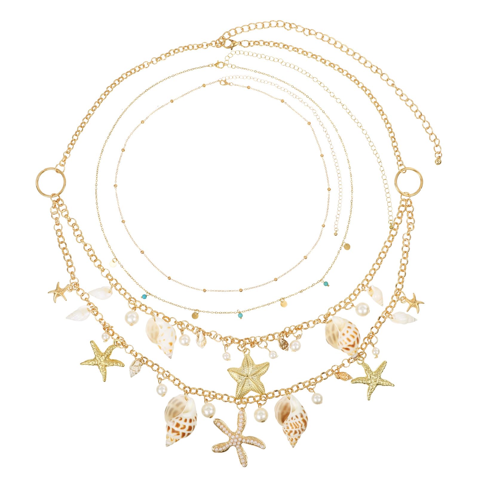Photo 1 of 3 Pcs Seashell Starfish Chains Waist and Gold Waist Chains, Daily Body Chain Jewelry for Women, Summer Beach Vacation Sexy Pearl Shell Starfish Belly Chain for Bikini Charms (Double-Layer)