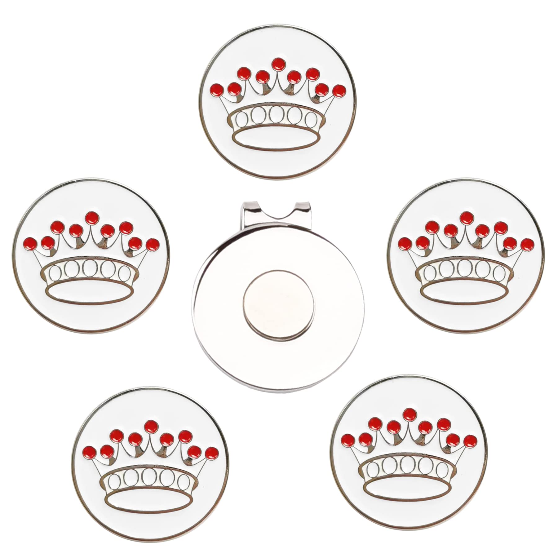Eshan Golf Ball Markers Magnetic Hat Clips Set Golf Bag Accessories Gift for Men Women Golfer Fan (5 Ball Markers & 1 Hat Clip) (Crown)