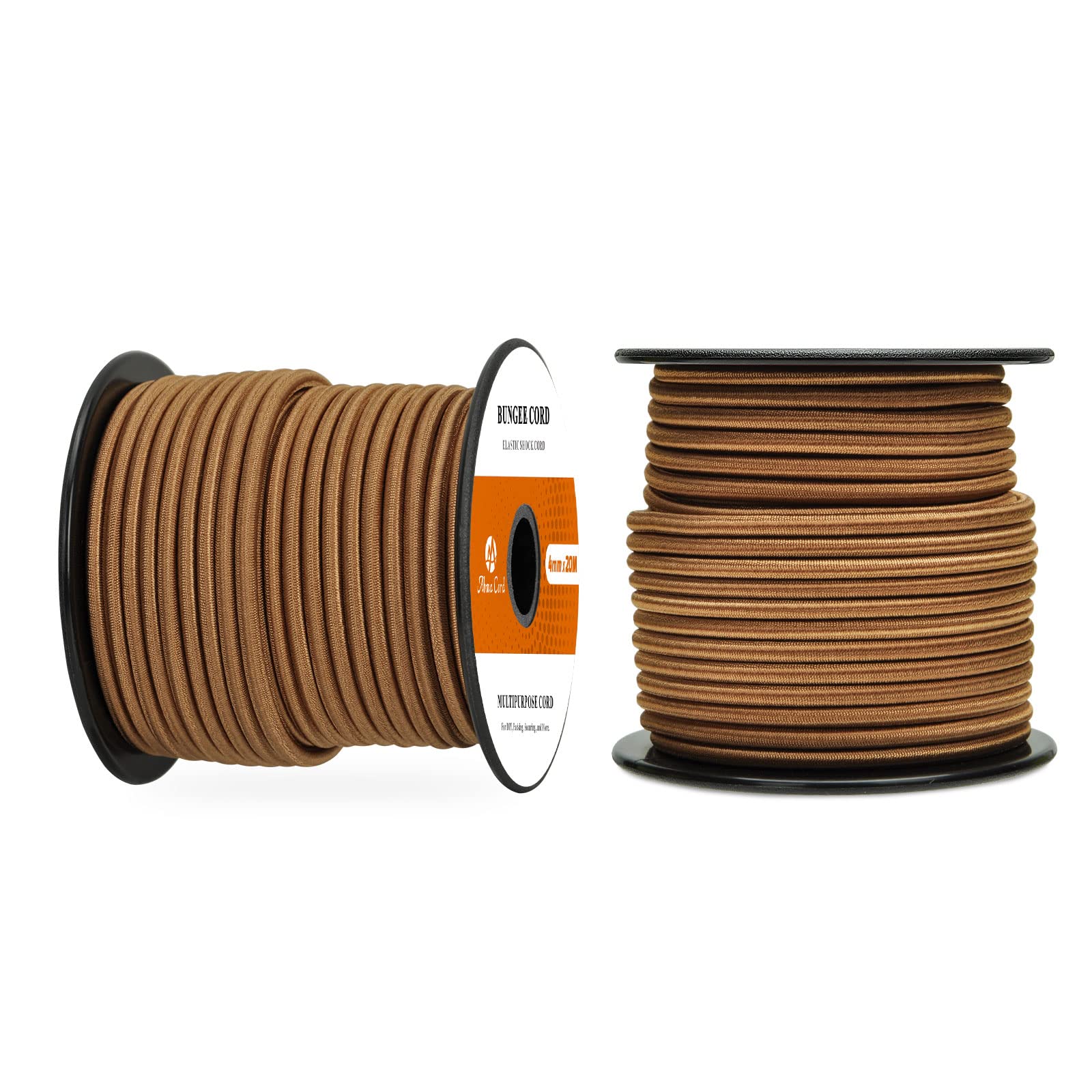 Abma Cord Bungee Cord 4mm 20M Elastic Shock Cord 100% Stretch Elastic Bungee Rope for Tarpaulin, Trailer, Backpack, Tent Pole, Kayak - Brown
