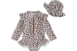 ZAXARRA Little Baby Girls Swimsuit One Piece Rash Guard Long Sleeve Zipper Ruffle Bathing Suit Toddler Summer Clothes