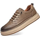 Men's Leather Fashion Sneakers Casual Simple Handmade Vintage Low Top Round-Toe Slip on Platform Casual Shoes Loafers Sneakers for Men Comfortable Leather Tennis Shoes