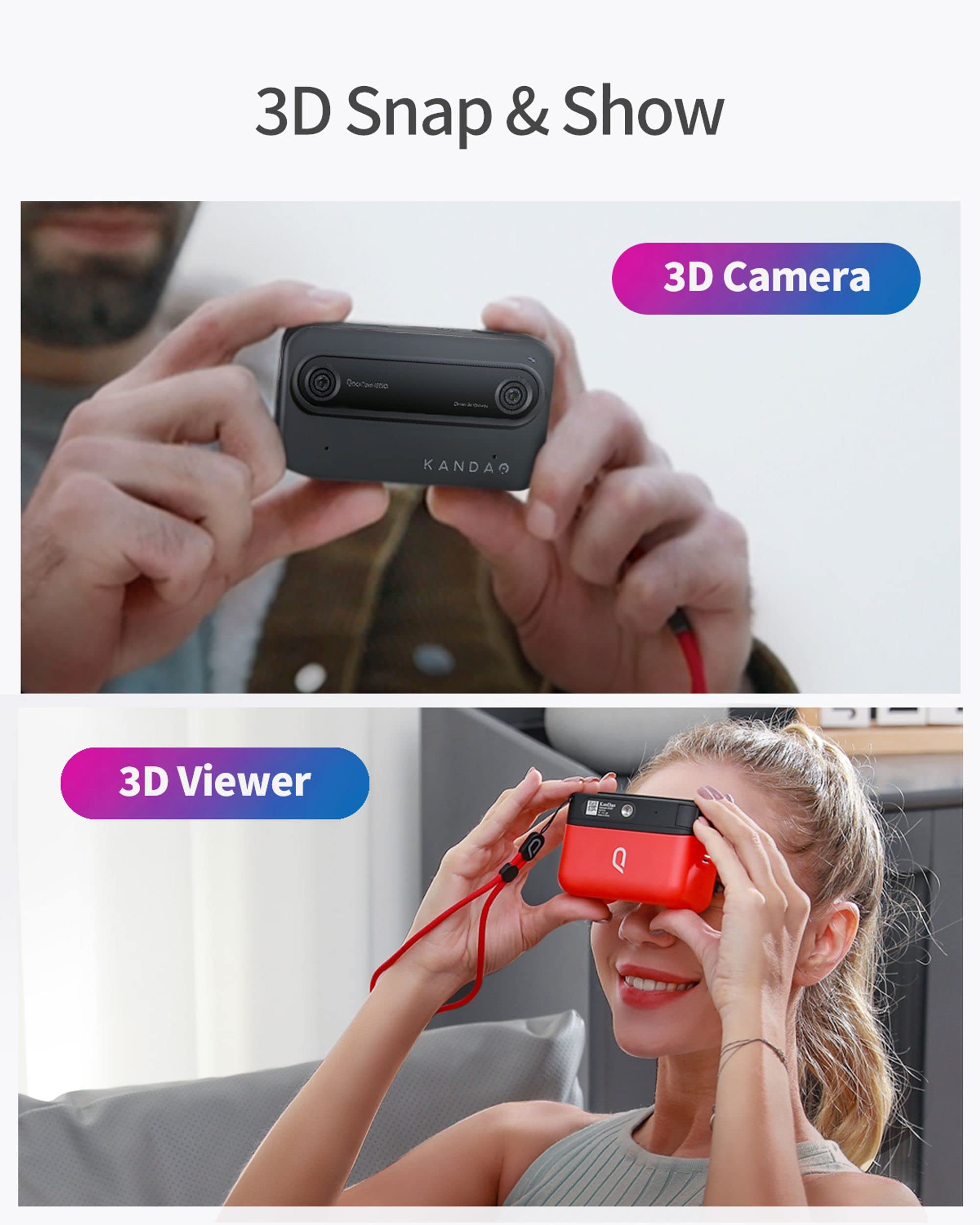 KanDao 3D Kamera, 3D Foto&Video Sofortbildkamera, Stereoskopische Kamera, 2.54" Touchscreen, Verwacklungsschutz Bildstabilisierung, QooCam EGO, Schwarz. 2