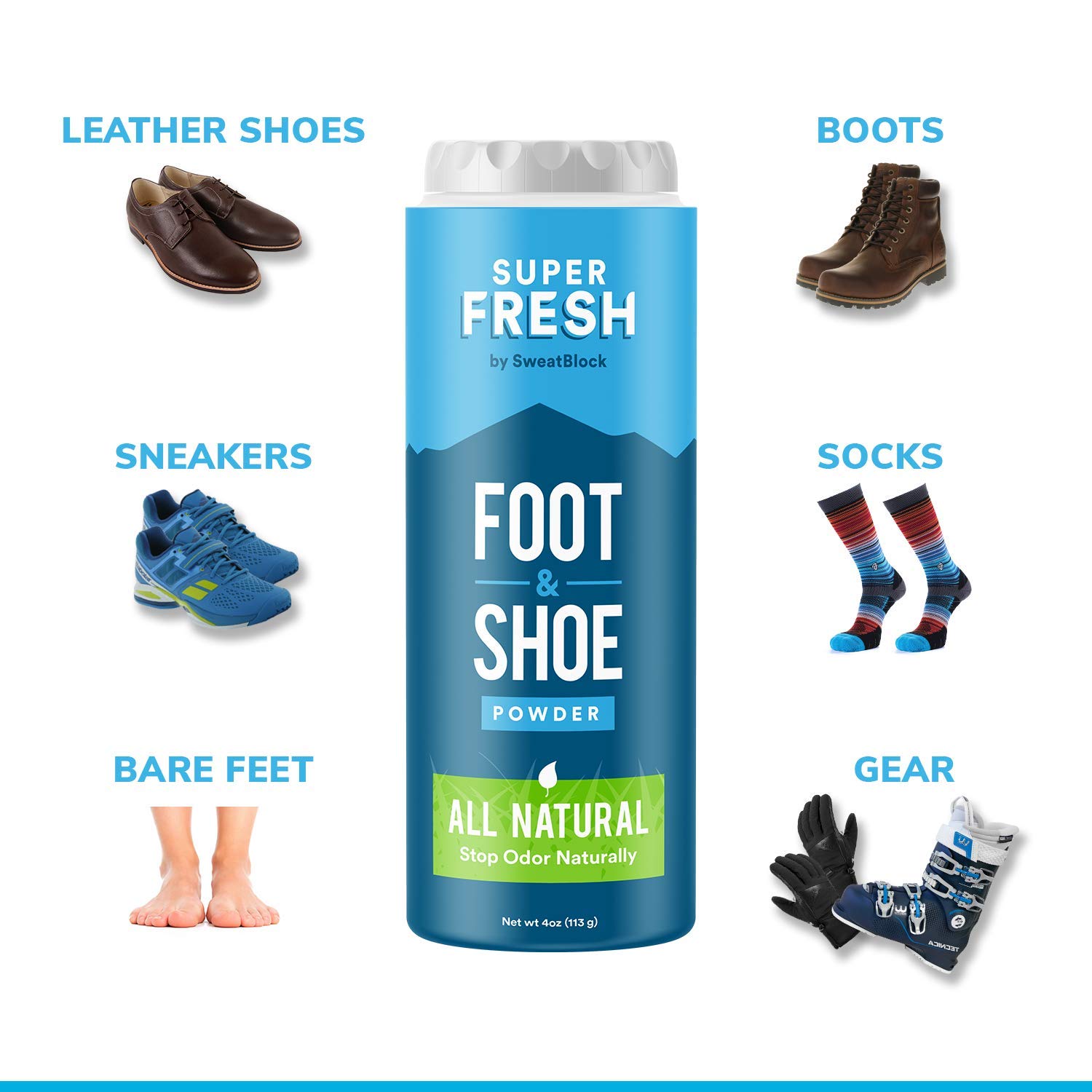 Natural Odor Eliminator Foot Powder & Shoe Deodorizer - Stop Stinky Feet & Shoe Odor. Super Fresh Foot and Shoe Powder by SweatBlock : Beauty