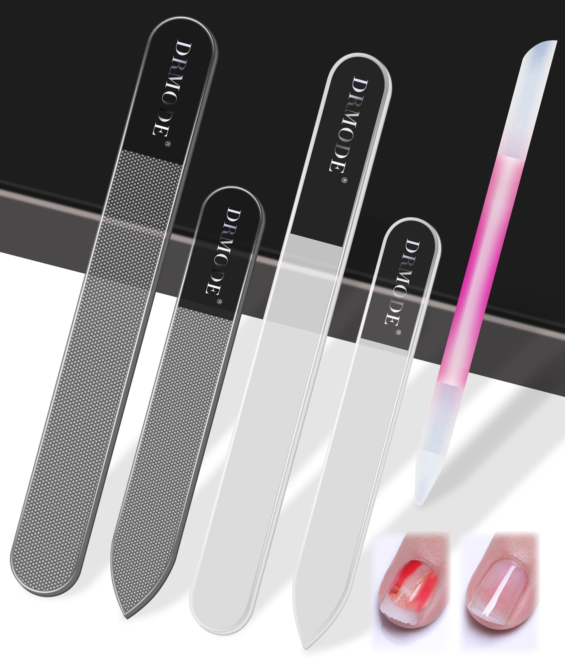 Photo 1 of Glass Nail File Buffer with Case - 5PCS Nail Buffer and Nail Shiner Kit Glass Cuticle Pusher Nail Care for Men Women Nail Files for Natural Acrylic Nails Fingernail Files Manicure Tool