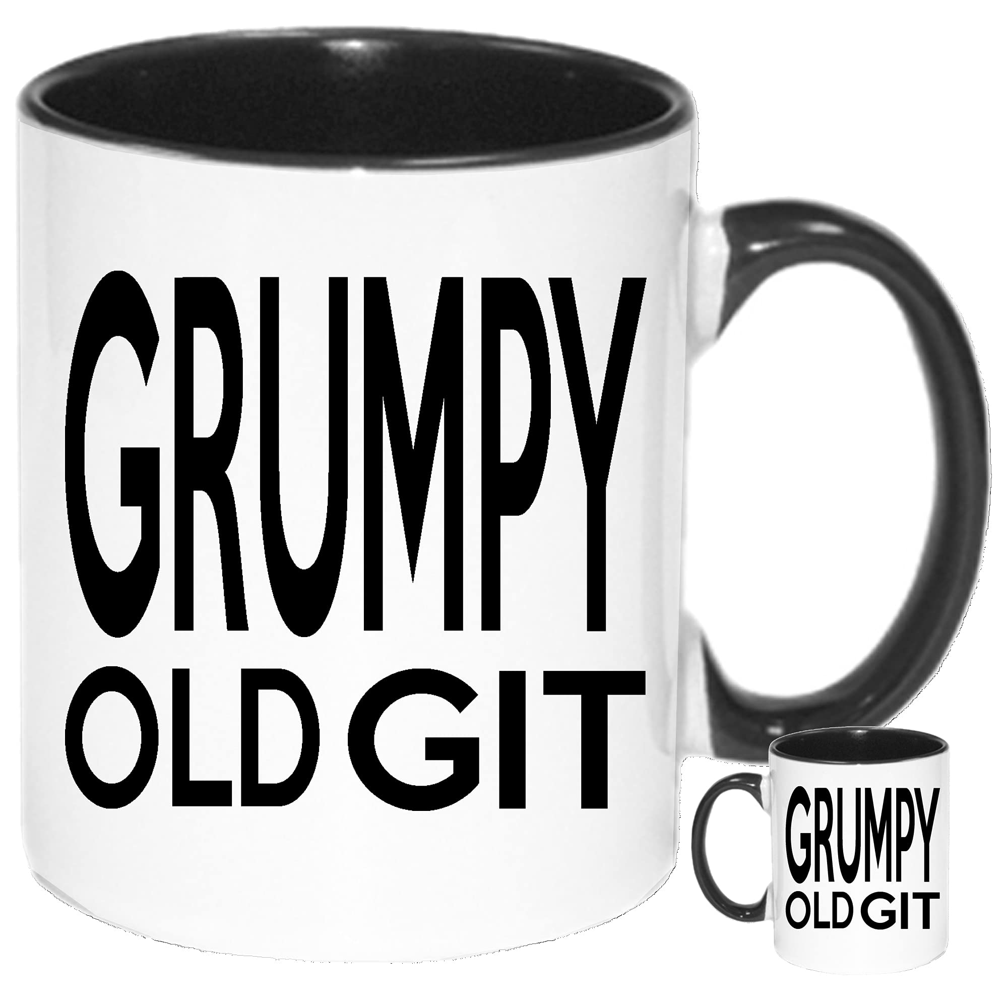 Grumpy Old GIT Novelty Gift Mug. White Ceramic Mug with Black Handle and Black Inner. Jokey Workplace Gift Mug.