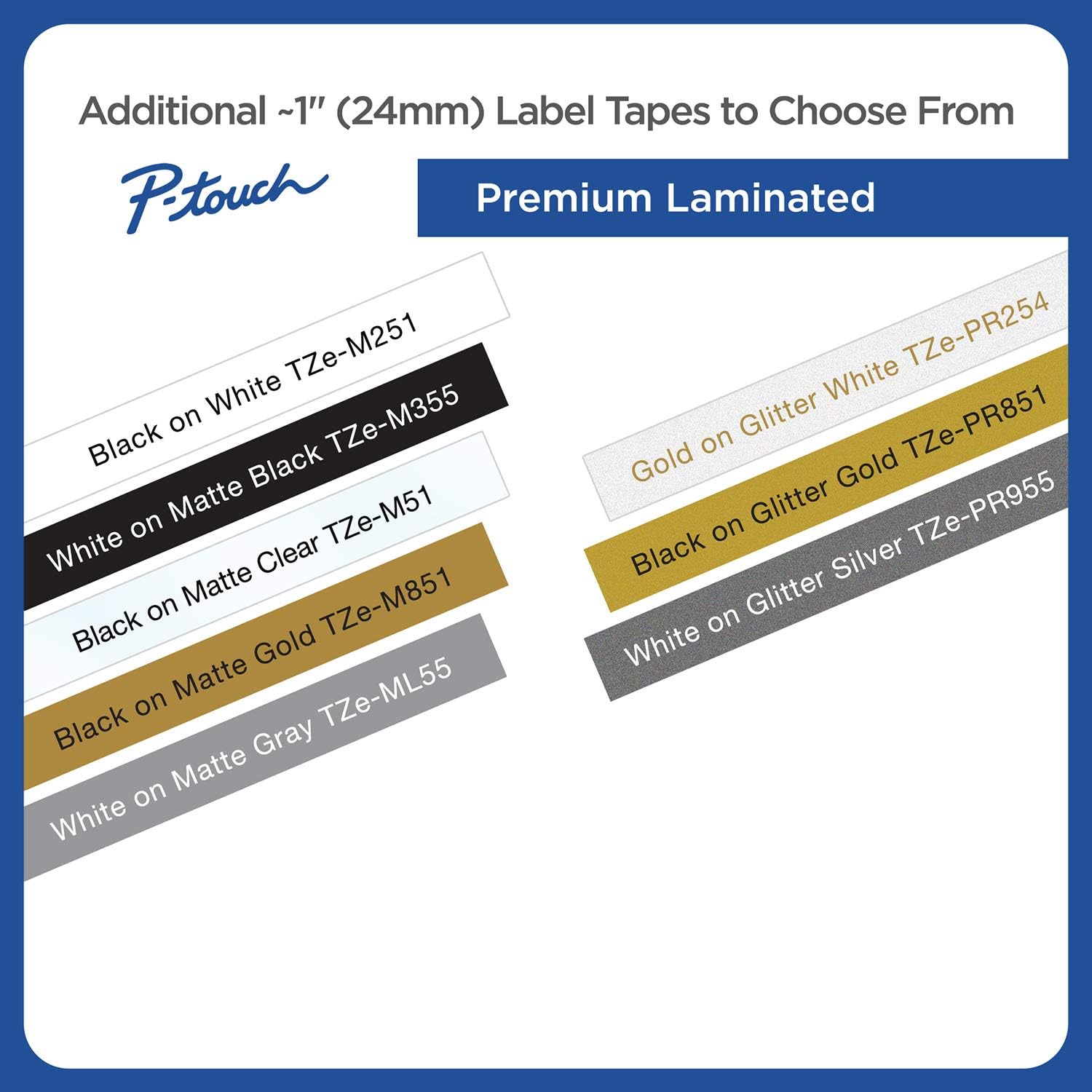 Brother P-touch ~1" (0.94") , TZe251, Black on White Standard Laminated Tape - 26.2 ft. (8m): Office Products