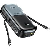 2026 Latest Portable Charger with Built in Cables, 20000mAh 65W Compact USB C Laptop Power Bank Fast Charging Travel Essentials Battery Pack for MacBook Dell iPad Steam Deck iPhone 17 16 Samsung S24