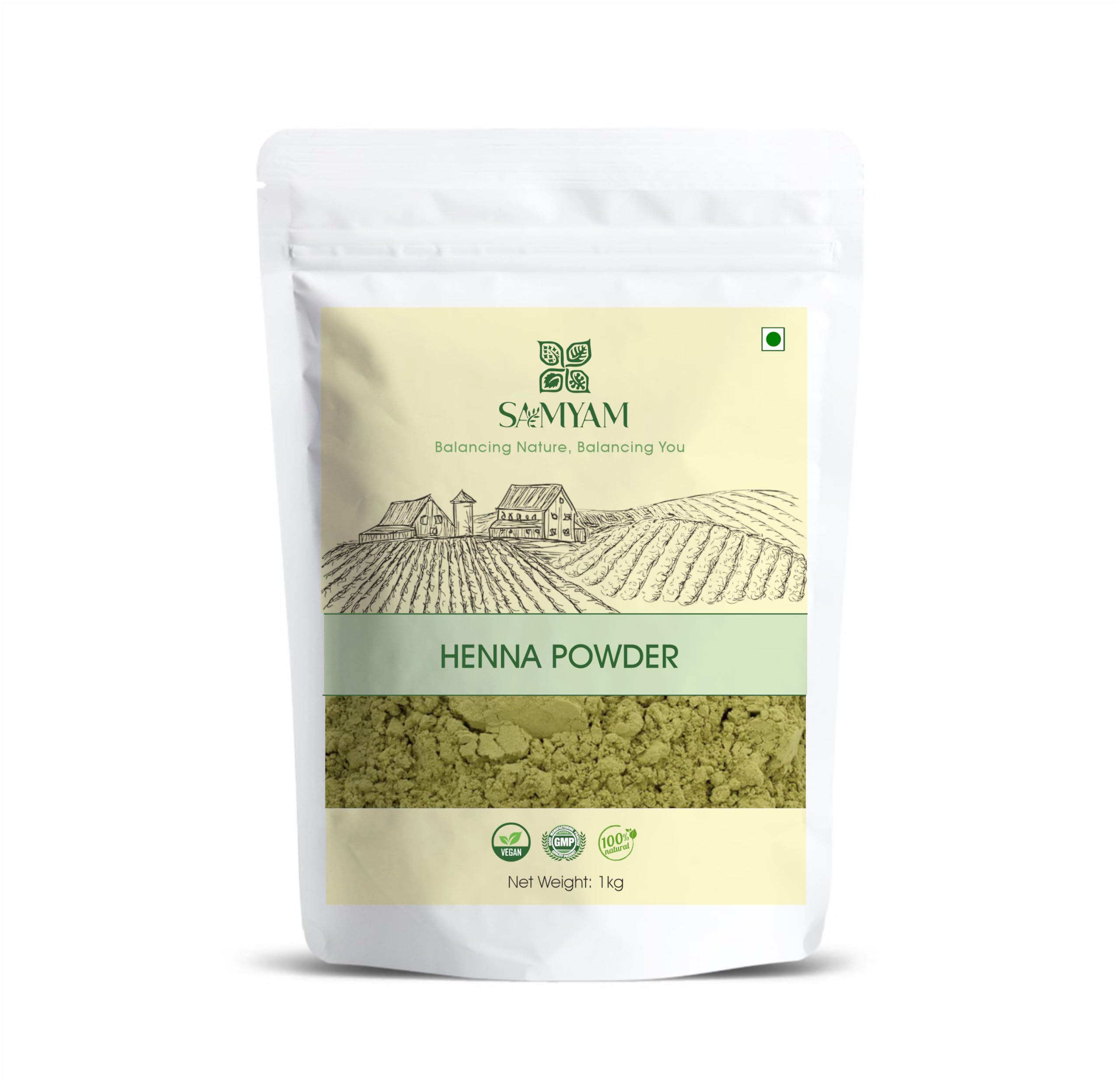 SAMYAM Pure Henna Powder - 1Kg Pack | Natural Hair Color, Triple Sifted Rajasthani Henna, PPD Free