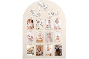 Yuuchoringee One Year Birthday Wooden Photo Board,My First Year Milestones Photo Board,12 Monthly Picture Frame Baby First year Wood Acrylic Sign 1st Birthday Decorations Baby Keepsake Gifts