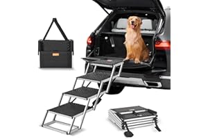 VEVOR Dog Stair for Cars, Wide 4-Step Dog Car Steps, Folding Ramp with Nonslip Surface, Portable Pet Steps Lightweight Alumin