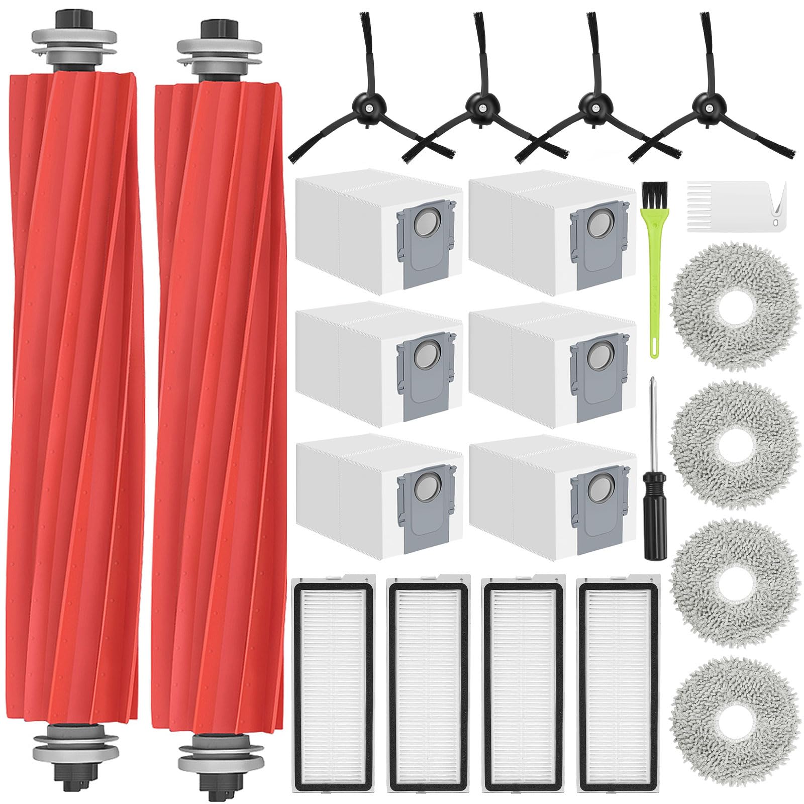Photo 1 of DrRobor 23PCS Replacement Accessories Kit Compatible with Roborock Qrevo S/Qrevo Pro/Qrevo MaxV/Qrevo Plus Include Main Brush, HEPA Filters, Mop Pads, Side Brushes, Dust Bag and Cleaning Tools