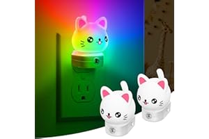 DORESSHOP Cat Night Lights Plug Into Wall [2 Pack], Cute Night Light for Kids, 8-Color RGB LED Night Light, Nightlight with Dusk to Dawn Sensor for Kids Room, Bathroom, Bedroom Décor, Children Gift