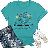 IFQ Book Shirts for Women Wildflowers Reading T-Shirt Book Lover Bookworm Tshirt Librarian Tee Top