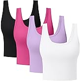 4 Pieces Women's Scoop Neck Tank Tops Cotton Sleeveless Workout Shirts Sports Yoga Crop Top for Women