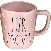 Rae Dunn Fur Mom Coffee Mug, Pink Ceramic with Embossed Paw Prints