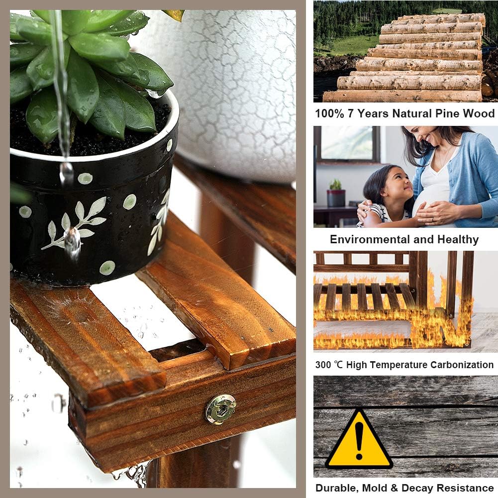 Foldify Pine Wood Plant Stand Indoor Outdoor Multiple Flower Pot Holder Shelf Rack Higher and Lower Planter Display Shelving Unit in Garden Balcony Patio Living Room(7-9 Flowerpots) : Garden & Outdoor