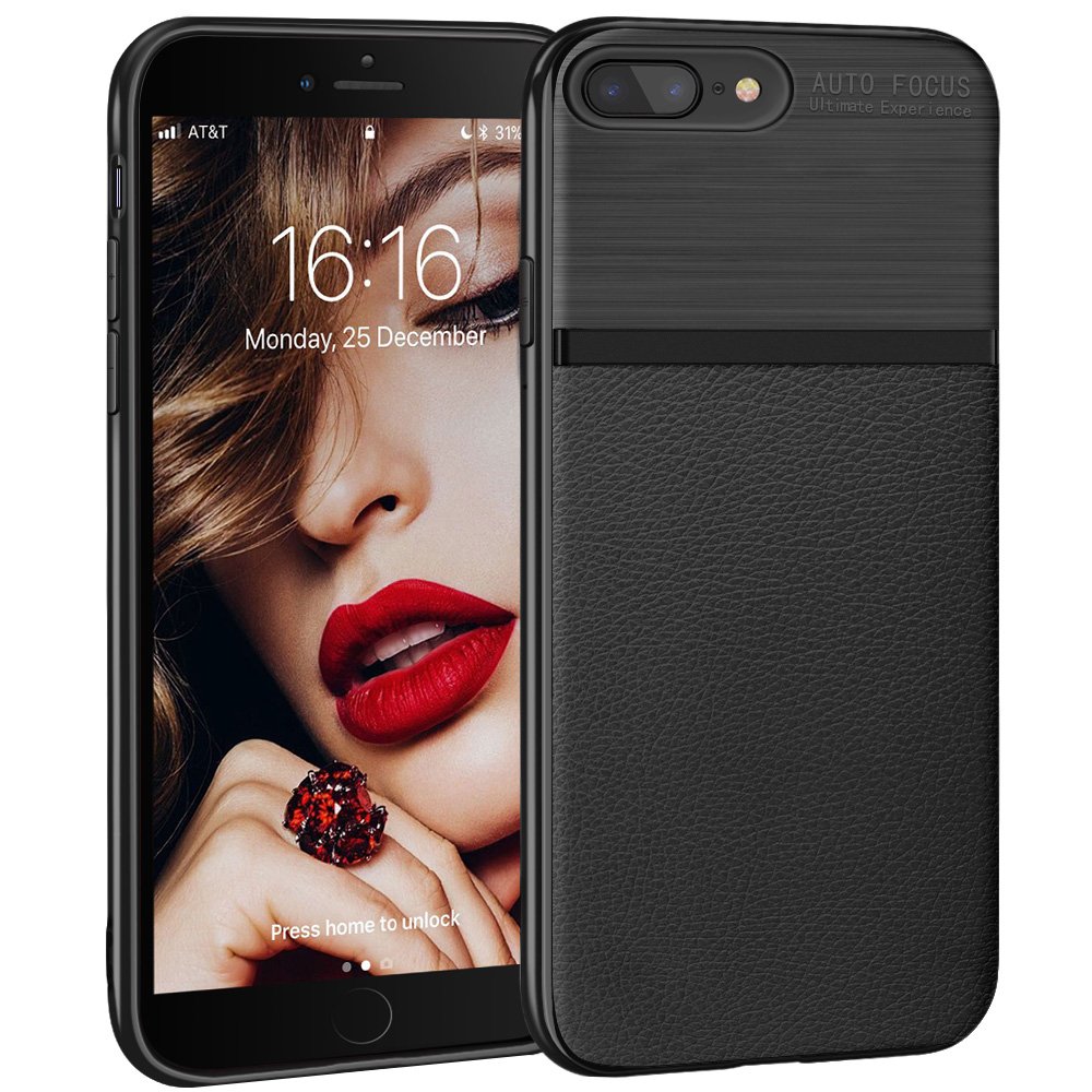 iPhone 8 Plus Case, iPhone 7 Plus Case, JASBON Soft TPU Brushed Carbon Fiber Phone Case Ultra Thin Breathable Cover Shockproof Protective Case for Apple iPhone 8/7 Plus-Black