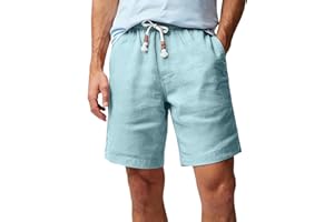 HOTake Men's Linen Shorts Casual Drawstring Elastic Waist Summer Beach Vacation Shorts