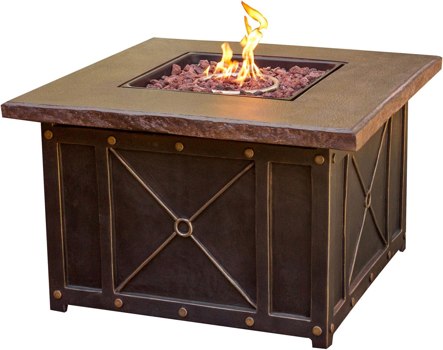 Hanover Summer Nights Outdoor Patio 40000 BTU Square Fire Pit Table, SUMMRNGHT1PCFP