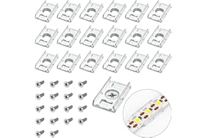 VIPMOON 100pcs Clear LED Strip Light Mounting Clips 8mm Width Holders and 100pcs Compatible Stainless Steel Phillips Screws Mounting Brackets for Waterproof or Non-Waterproof 3528 5050 5630