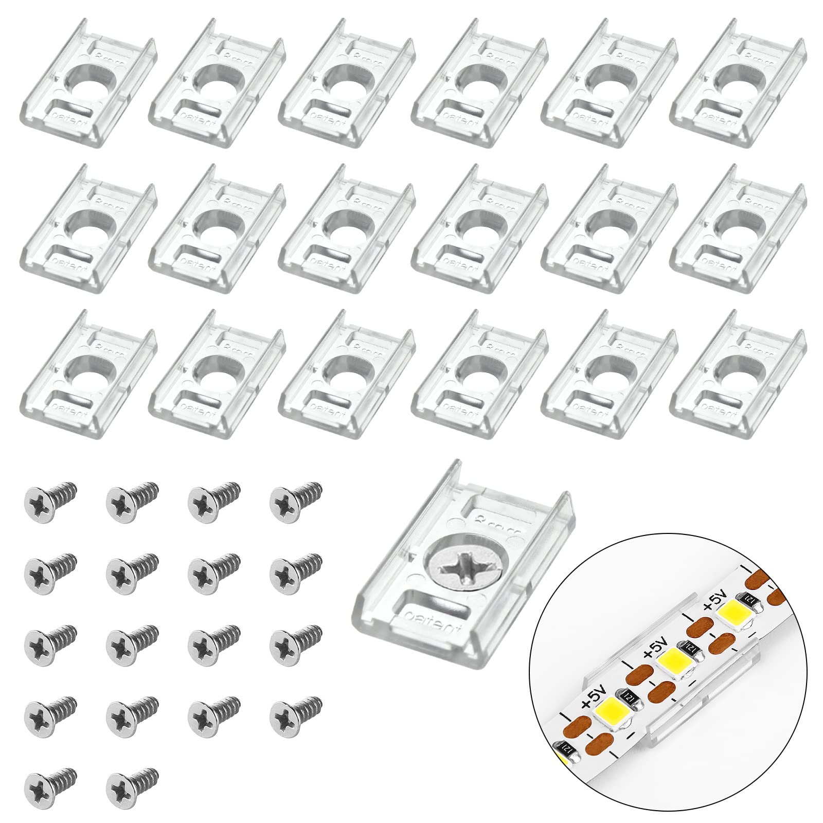 VIPMOON 100 Pack LED Strip Clips, 8mm LED Strip Holder Fastener, Fixing Clips for IP65 Waterproof or Non-Waterproof Led Strip Light, Screws Included