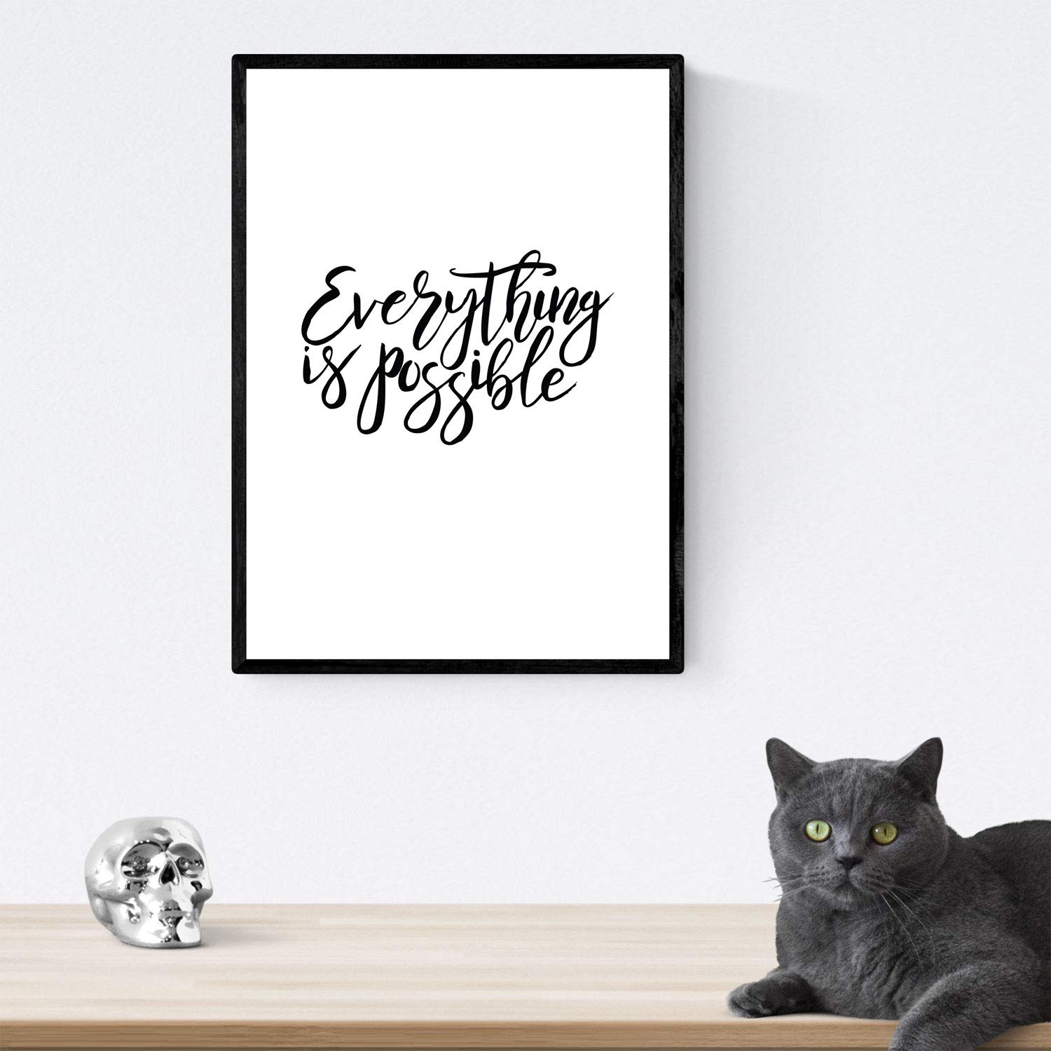 Nacnic Print with happy blank messages and negro.Poster 'Everything Is Possible' for framing. A3 size unframed