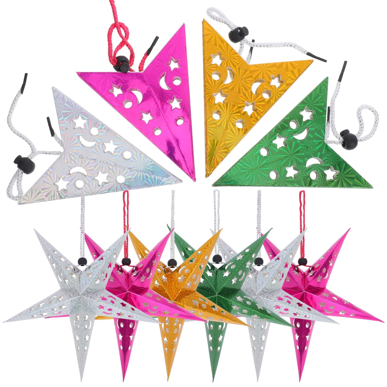 DOITOOL 10PCS Paper Star Lantern Lampshade 15cm 3D Paper Star Pentagram Lampshade 5 Pointed Hollow Hanging Light Shade for Christmas Wedding Party - 5 Colors