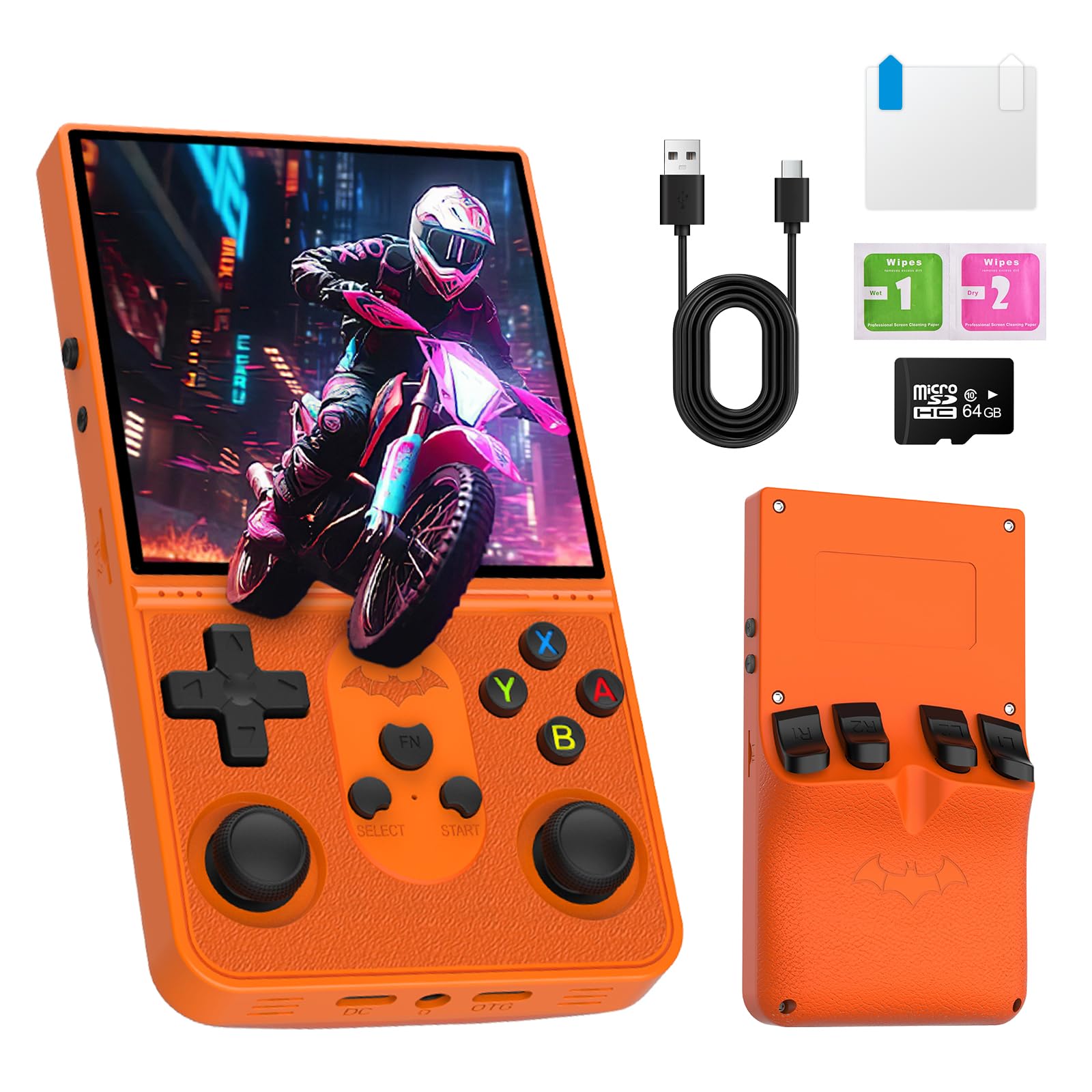 Photo 1 of R36 PROMAX Retro Handheld Game Console,4.0 Inch Full-Lamination IPS Screen Retro Gaming Console,Linux System,Built-in 64GB Memory Retro Game Console,Portable Arcade Video Gaming Console