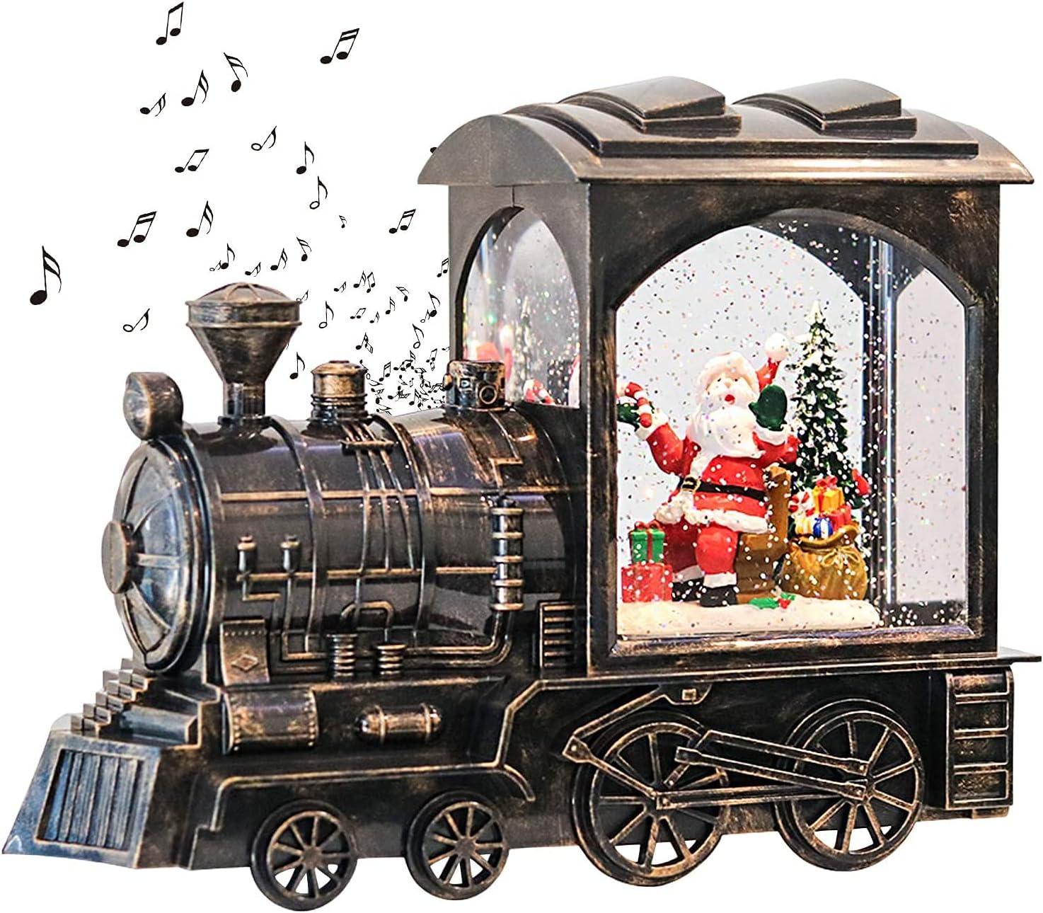 Snow Globes - GenSwin Lighted Christmas Snow Globe Lantern, Battery Operated Santa Claus Musical Train LED Water Glittering with 6H Timer, Christmas Home Decoration Gift(Copper)