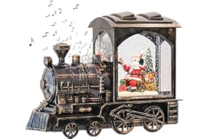 GenSwin Lighted Christmas Snow Globe Lantern, Battery Operated Santa Claus Musical Train LED Water Glittering with 6H Timer, Christmas Home Decoration Gift(Copper)