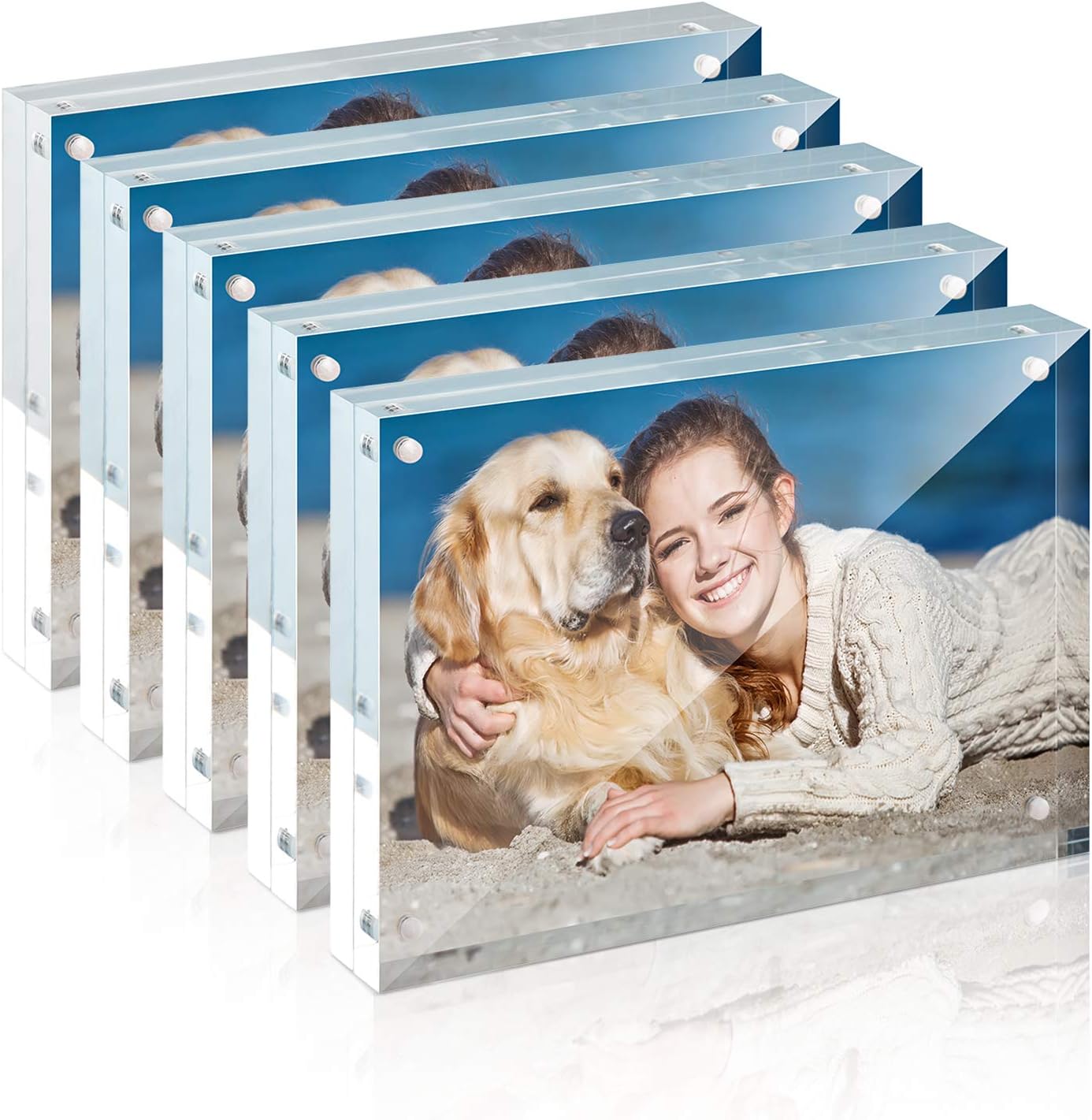 Photo Albums, Frames & Accessories - Acrylic Picture Frame, TWING 5 x 7 Inch 5 Pack Acrylic Photo Frame Horizontal Magnet Double Sided Acrylic Frames Set with Microfiber Cloth,12 + 12MM Thickness Clear Picture Frame Desktop Display Gift Ideal