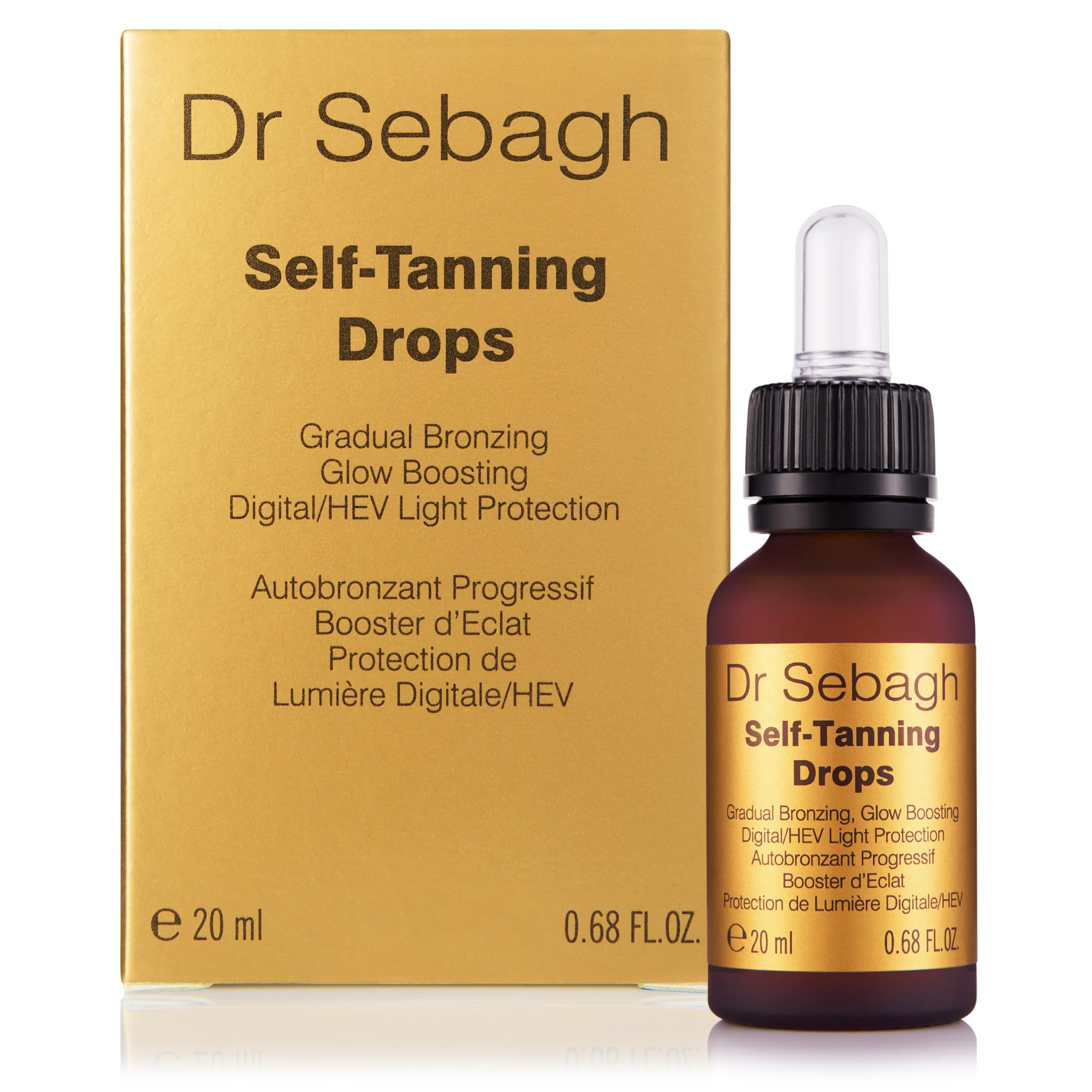 Dr Sebagh Self-Tanning Drops (20 ml) - Customisable Self Tanner Drops for Face - Streak-Free, Scent-Free Face Tan Drops - Natural Golden Glow Sunless Tanning Drops for Radiant Skin