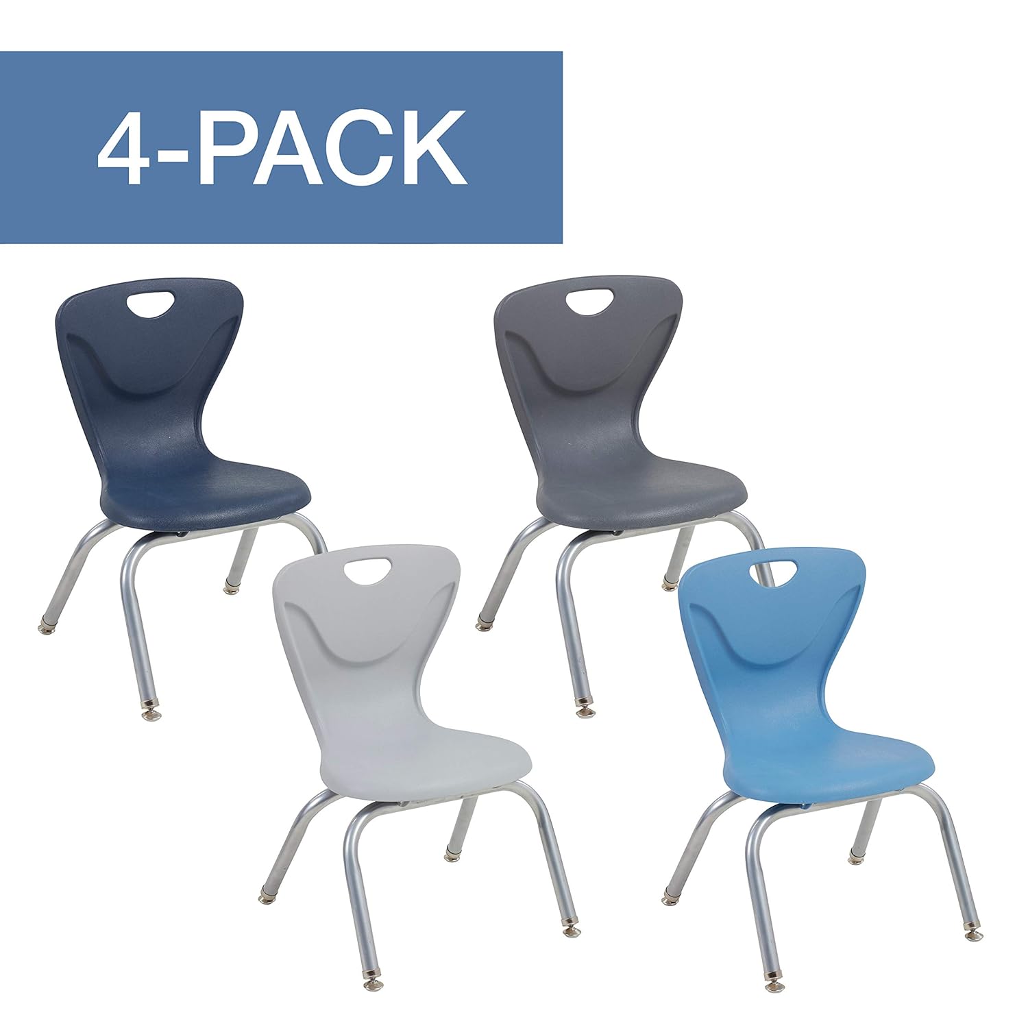 FDP 12" Contour School Stacking Student Chair, Ergonomic Molded Seat Shell with Powder Coated Silver Frame and Swivel Leg Glides; for in-Home Learning or Classroom - Navy/Powder Blue (4-Piece): Industrial & Scientific