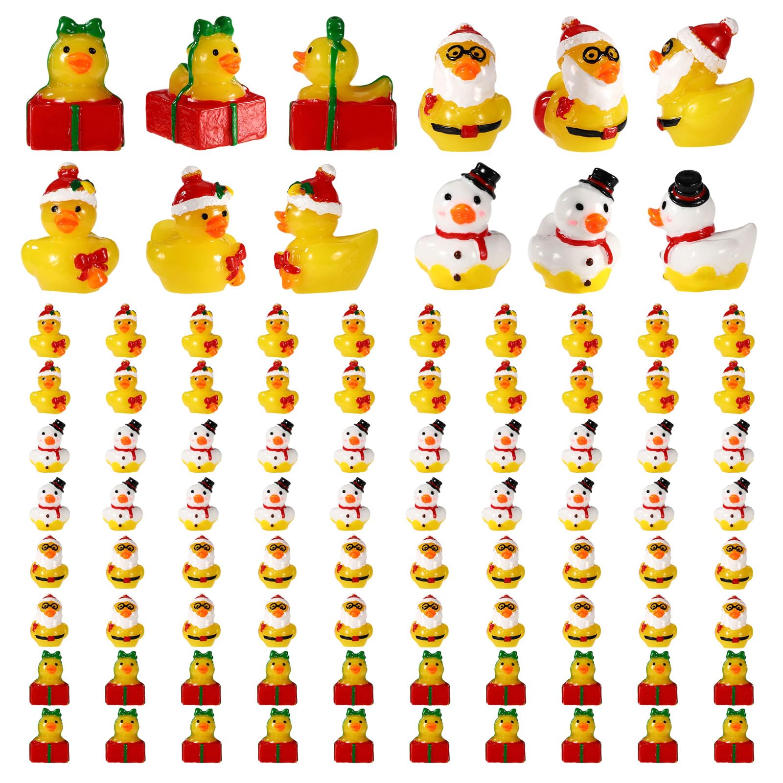 80pcs Christmas Resin Ducks, Holiday Ducks Bath Toys for Kids Boys Girls Santa Claus Snowman Gift Box Bell Style Bathtub Toys for Baby Shower Kids Party Gift