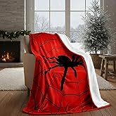 Breling Spider and Spiderweb Throw Blanket 50"x60" Red and Black Spider Web Blanket Winter Warm Decor Fluffy Soft Flannel for Couch Home Decor Gifts