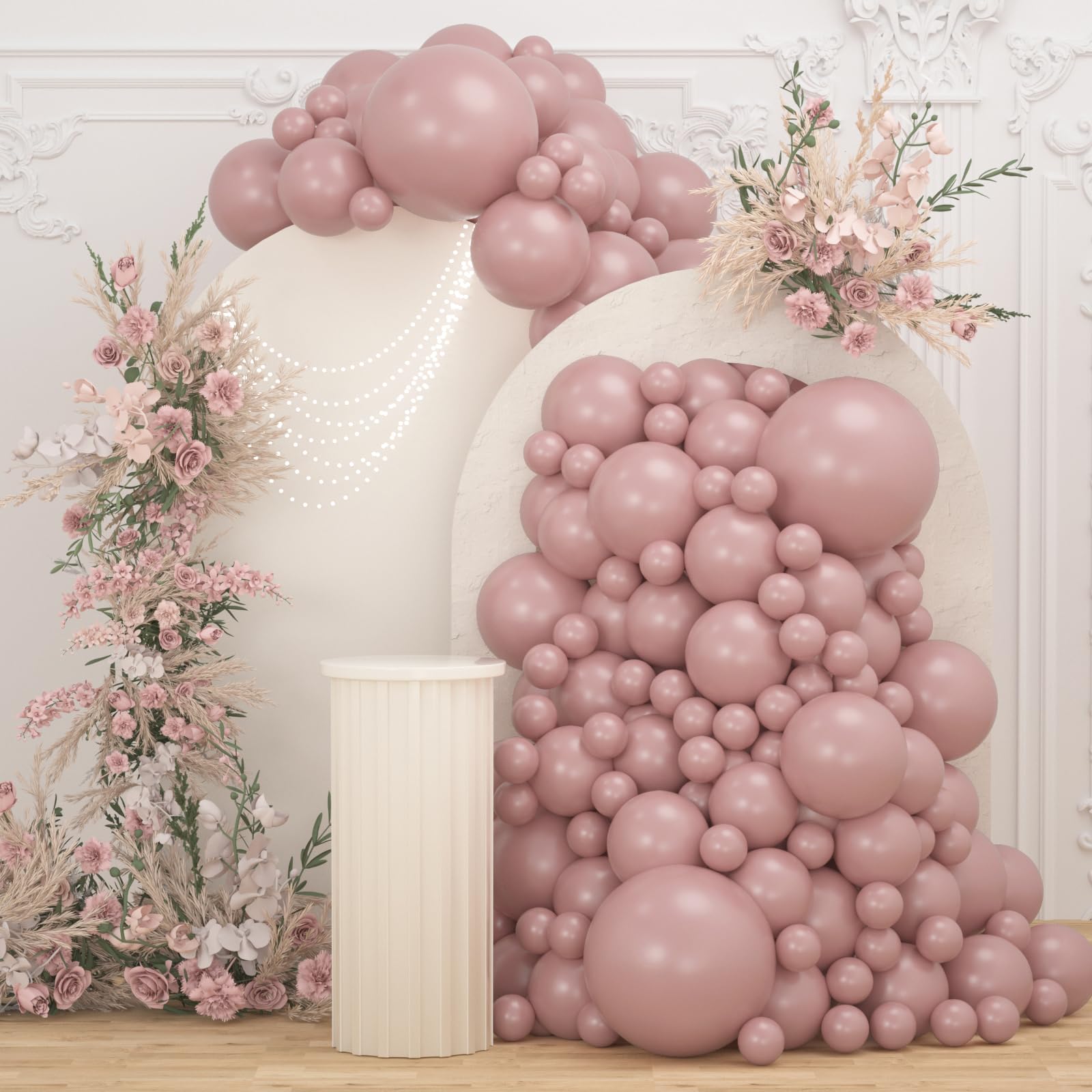 Photo 1 of 108Pcs Dusty Pink Double Stuffed Balloons Different Size, 18/12/10/5 inch Dusty Rose Matte Pink Balloons Garland Arch kit for Boho Birthday Wedding Baptism Bridal Baby Shower Party