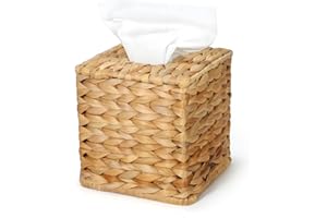 MHCLUE Water Hyacinth Square Tissue Box Cover - Handwoven Natural Fiber Decorative Tissue Holder for Living Room, Bedroom, Bathroom, Fits Standard Square Tissue Boxes, Farmhouse Home Organizer