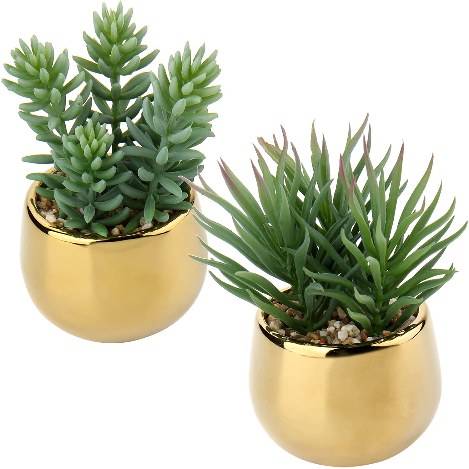 Briful 2 PCS Fake Plants Artificial Succulent Plants - Faux Succulents in Geometric Gold Ceramic Pots - Fake Succulent Indoor Plant for Home Office Bathroom Bedroom Decor